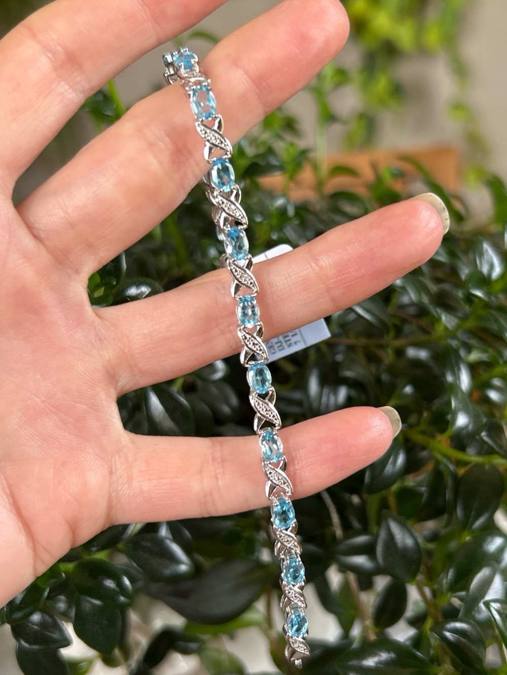 NWT Sterling Silver and Genuine Blue Topaz Tennis Bracelet with Natural Diamonds